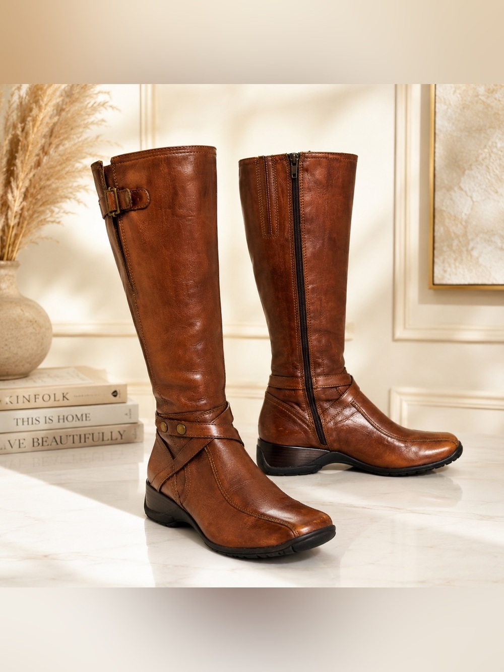 Clarks Women’s Brown Leather Tall Riding Boots – Size 8